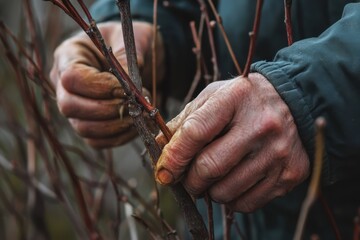 A man s hands trimming a willow branch