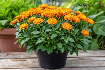 Fototapeta premium Abundant marigold blooms in a lovely garden