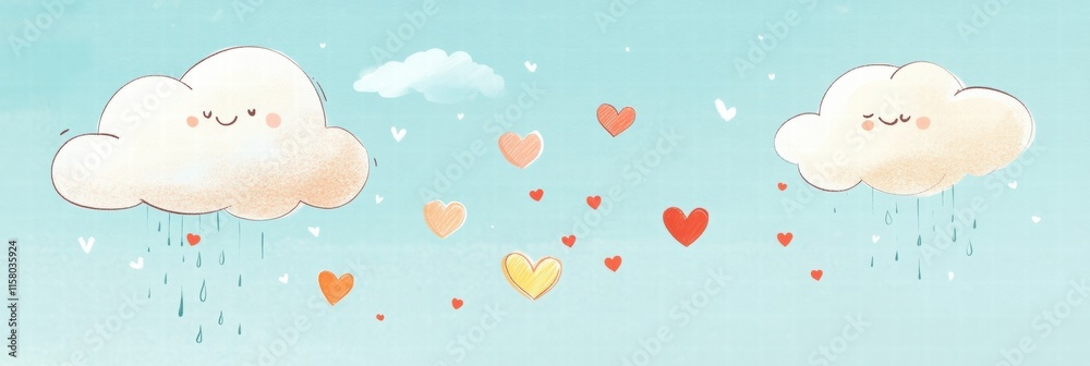 Aufkleber playful hand drawn valentines design with soft clouds, hearts, and space for personalization. genera