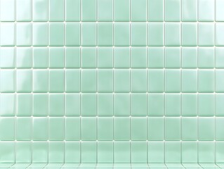 Wall and Floor Covered in Pale Green Glossy Square Tiles