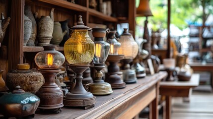 Vintage Lamps and Antique Decor in Cozy Shop Display