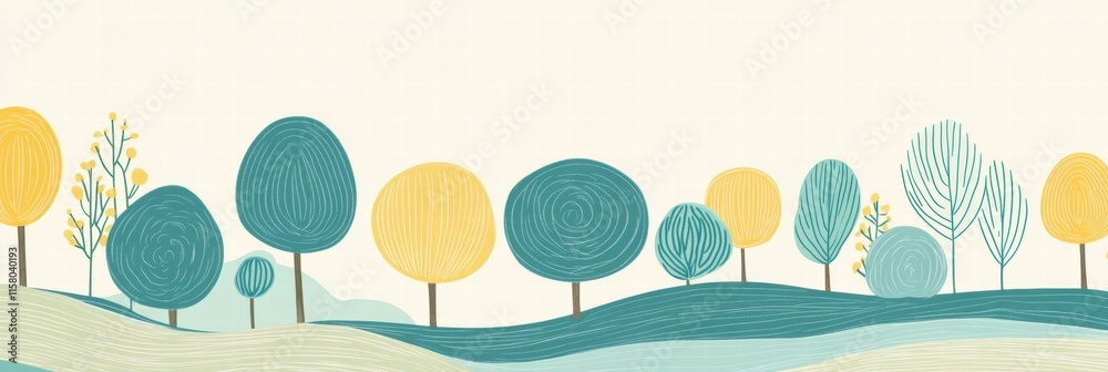 Aufkleber Naive art style landscape with trees and copy space for creative text design in a serene setting. Generative AI