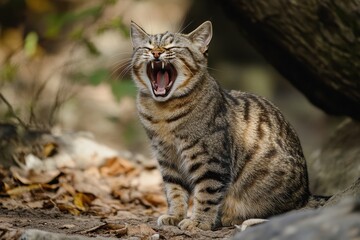 Cat yawning widely