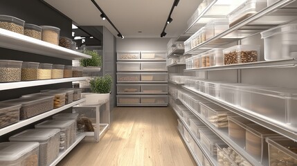 Modern Organized Pantry with Clear Storage Containers and Shelves