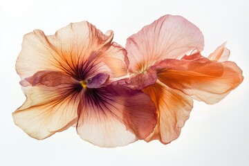 Close up of a pansy on a white backdrop