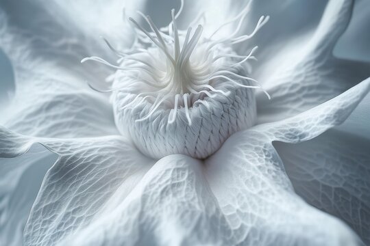 Closeup of a white Datura flower also called moonflower or jimson weed which blooms at night and lasts just one day