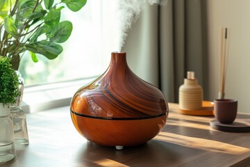 Contemporary humidifier and essential oil diffuser enhances home comfort and wellness through ultrasonic steam technology