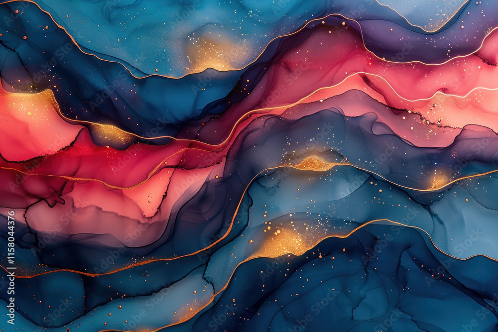 Poster an abstract composition with smooth waves of color creating the illusion of flowing liquid.