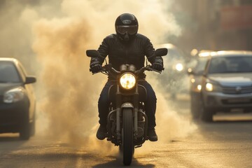 Air pollution: environmental crisis, toxic smog, atmospheric degradation, industrial emissions, urban haze, harmful particles, respiratory threat, ecological impact, polluted atmosphere.