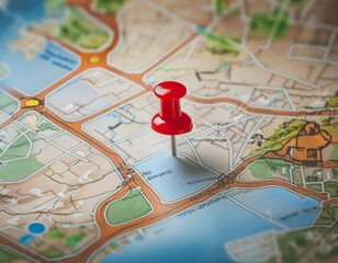 Map with a marked location, illustrating geographic positioning and site identification.