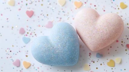 Obraz premium Colorful Heart-Shaped Bath Bombs Home Spa Decorative Content Soft Lighting Close-Up Relaxation and Self-Care