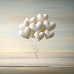 Fototapeta premium Heart Balloons Floating in Sky, Romantic Valentine's Day Scene with Soft Clouds, Love Concept