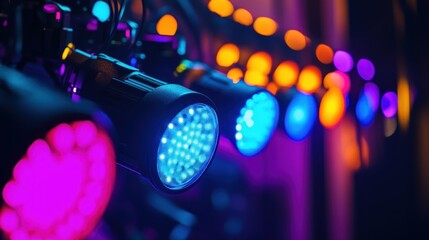 Close-up of colorful LED stage lights. (1)