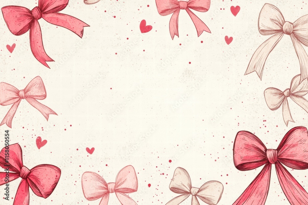 Aufkleber Whimsical hand drawn Valentines Day design featuring bows and hearts with space for personalized text. Generative AI