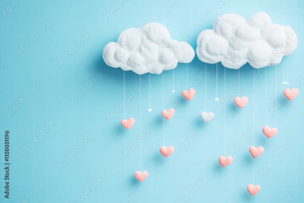 Poster whimsical valentines day cloud design with hearts for creative inspiration and mock up templates. ge