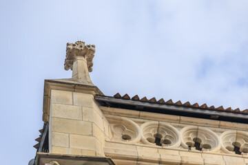 The building has a tall, pointed roof