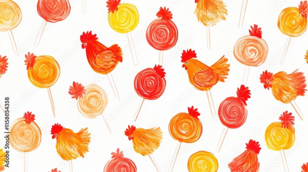 Aufkleber vibrant rooster lollipops with colorful swirls and plenty of space for text. generative ai