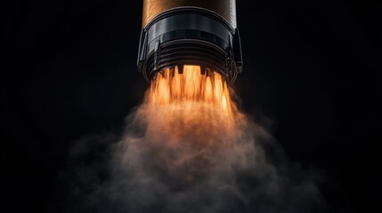 Rocket engine ignition test launch facility technology image dark environment close-up view power and precision