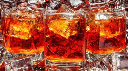 Refreshing Cocktail Glasses with Ice Cubes on a Bright Background