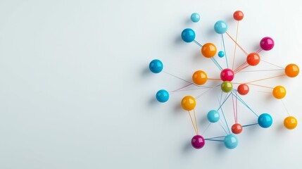 A colorful network of interconnected spheres representing connections or relationships.