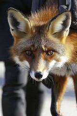 Obraz premium Close-up of a fox with striking fur and piercing eyes in nature