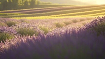 Obraz premium Golden Hour Lavender Fields: A Serene Sunset in Provence