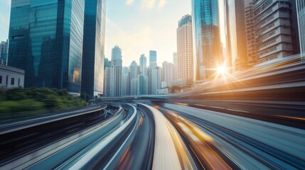 Fototapeta premium Dynamic Cityscape with Iconic Buildings and Vibrant Colors