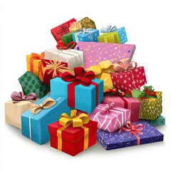 Pile of colorful gift boxes. Christmas presents concept.