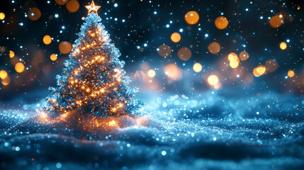 Obraz premium Cinematic display of a crystal glass christmas tree in a magical winter wonderland gigapixel detail enchanting atmosphere