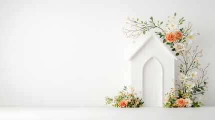 Fototapeta premium Floral Decor with White House and Soft Background