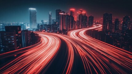 Fototapeta premium Twilight City Lights with Moody Overpasses and Reflections