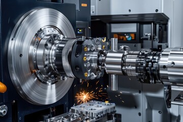Fototapeta premium High-Precision CNC Machining Process with Sparks