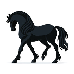 black horse isolated on white background flat vector illustration