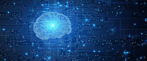 Artificial Intelligence Brain on Circuit Board
