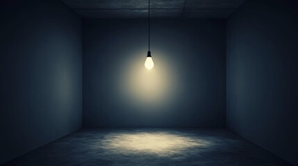 Eerie Ambiance of a Deserted Room Illuminated by a Flickering Light Bulb, Emphasizing Solitude and the Essence of Isolation in Stock Photography Style