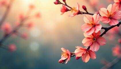 Obraz premium Abstract background with blooming apricot branches and flowers, nature, branch, flower