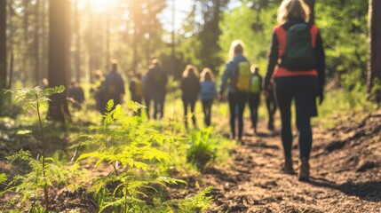 Fototapeta premium People Volunteering to Restore Forest in Bright Sunlight