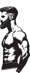 black and white illustration of a man with athletic body