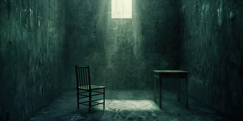 Interior View of a Room with a Chair and Table