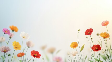 Fototapeta premium Colorful Blooming Flowers in Soft Light Background