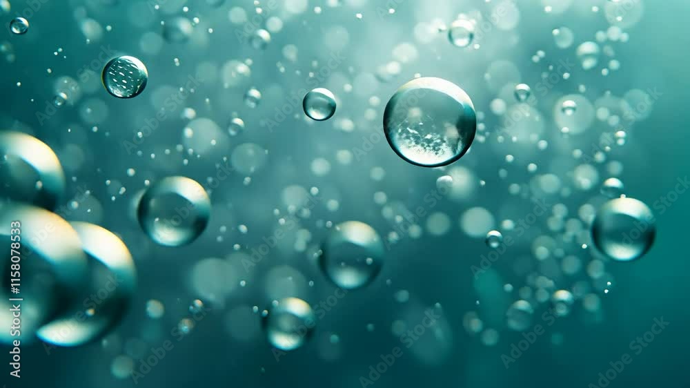 Poster Bubbles floating underwater with bokeh effect