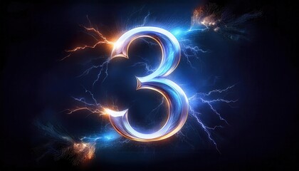Digital Artistic Rendering of the Number Three with Electric Effects