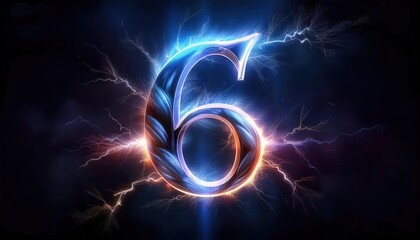 Powerful Electric Number Six with Lightning Effects