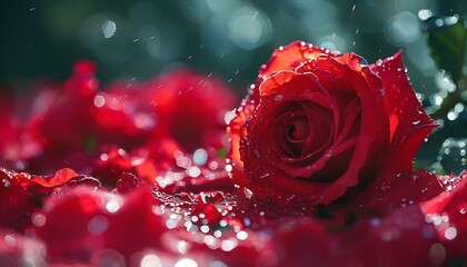 morning dew on red rose petals