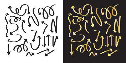 set of doodles brushstroke element design. line waving, arrow curve