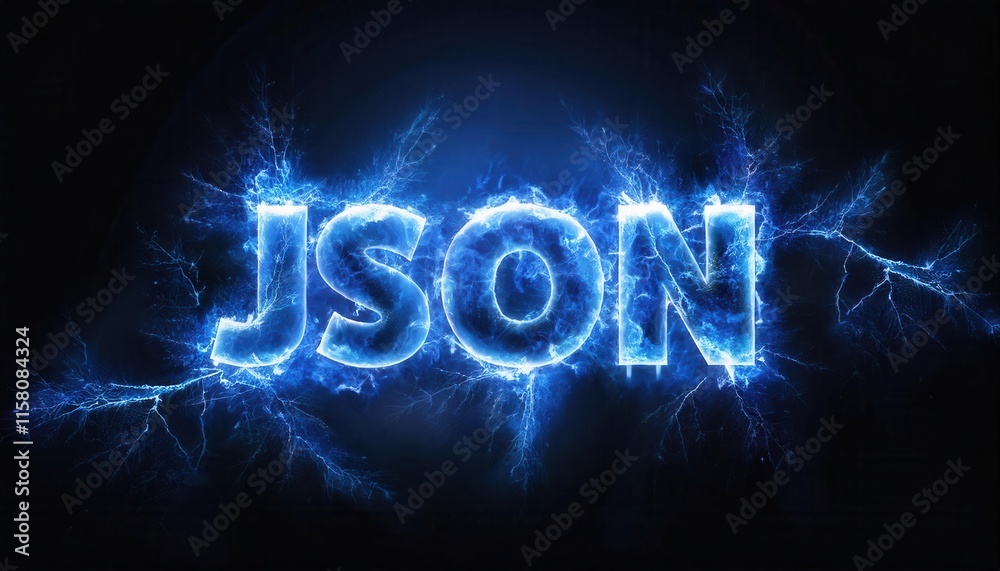Poster electrifying json text representation in blue lightning