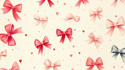 Whimsical hand drawn Valentines Day design with bows and hearts for creative projects and mockups. Generative AI