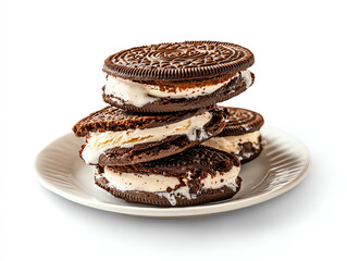 Delicious stack of Oreo ice cream sandwiches on a plate, perfect for dessert lovers and summer treats.