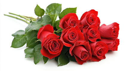 Obraz premium beautiful bouquet of red roses with lush green leaves, symbolizing love and passion. Perfect for romantic occasions or as heartfelt gift