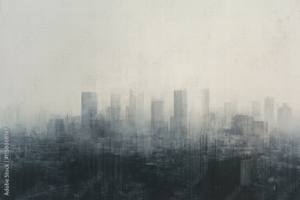 Aufkleber dense smog blankets city skyline creating an eerie and obscured view of urban life during early morn